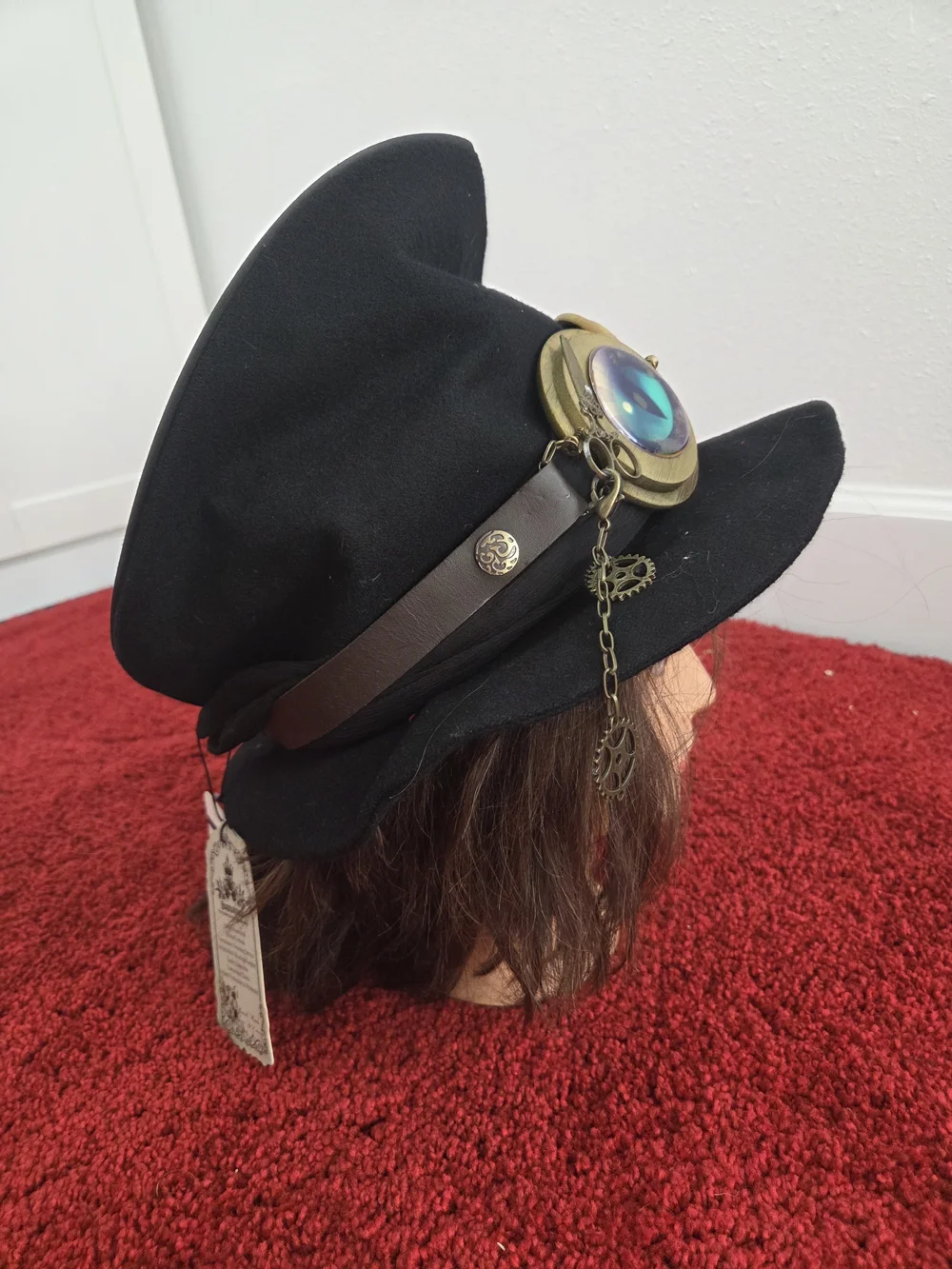 Steampunk Black Wool Hat with Goggles